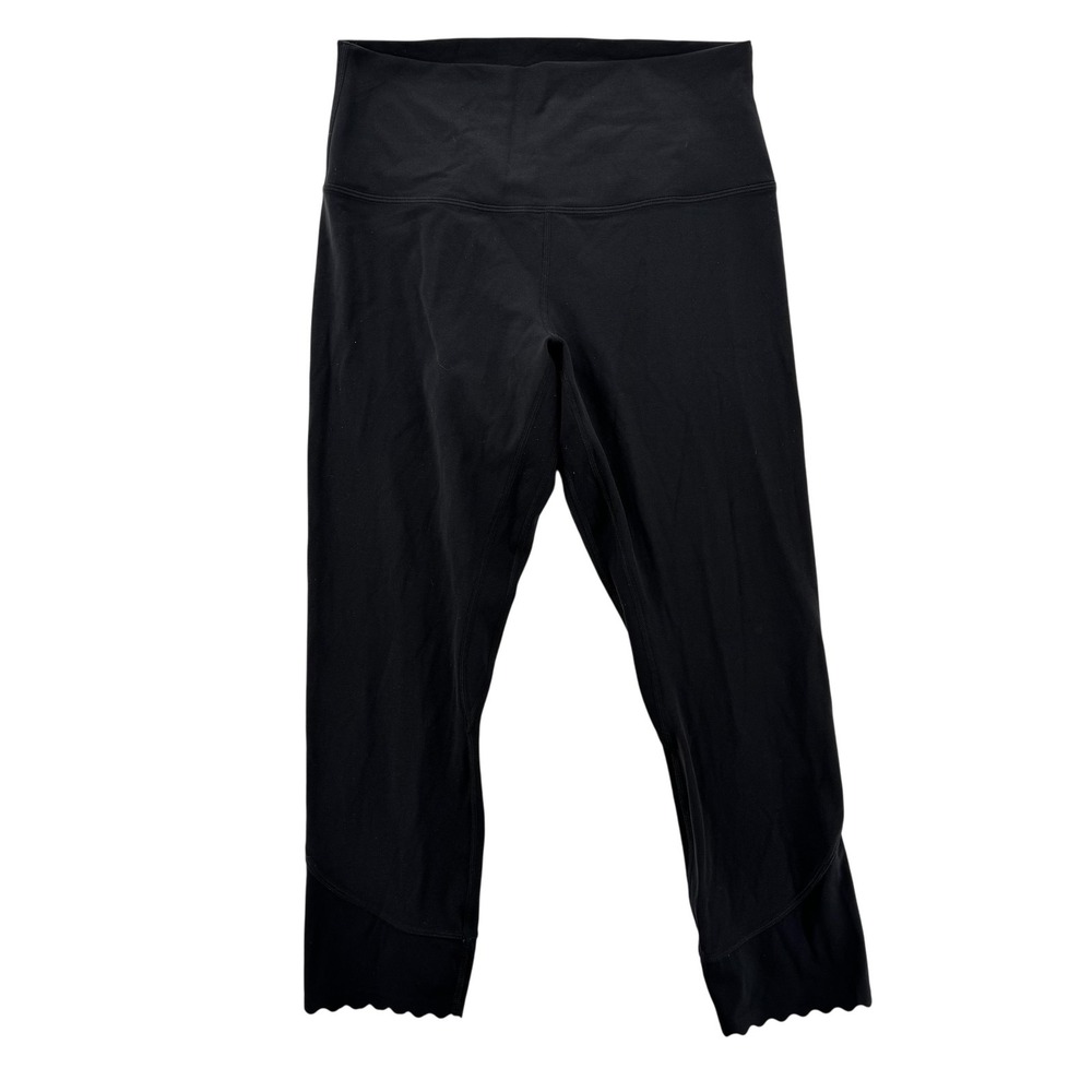 Lululemon Pants Womens 10 Black Scallop Hem High Rise Crop Yoga Leggings W6BZ4S‎